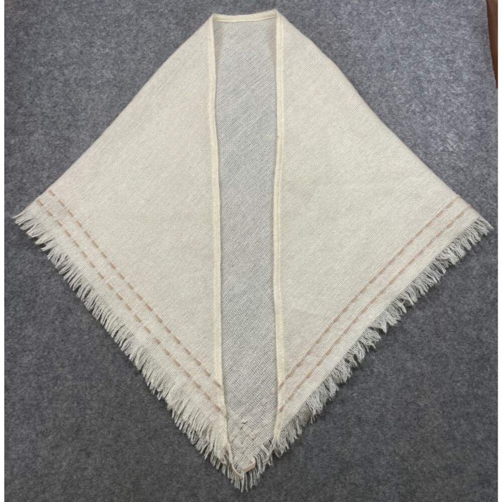 Vintage Emily Wetherby Mohair Wool Shawl Wrap Cape Fringed Womens Ivory